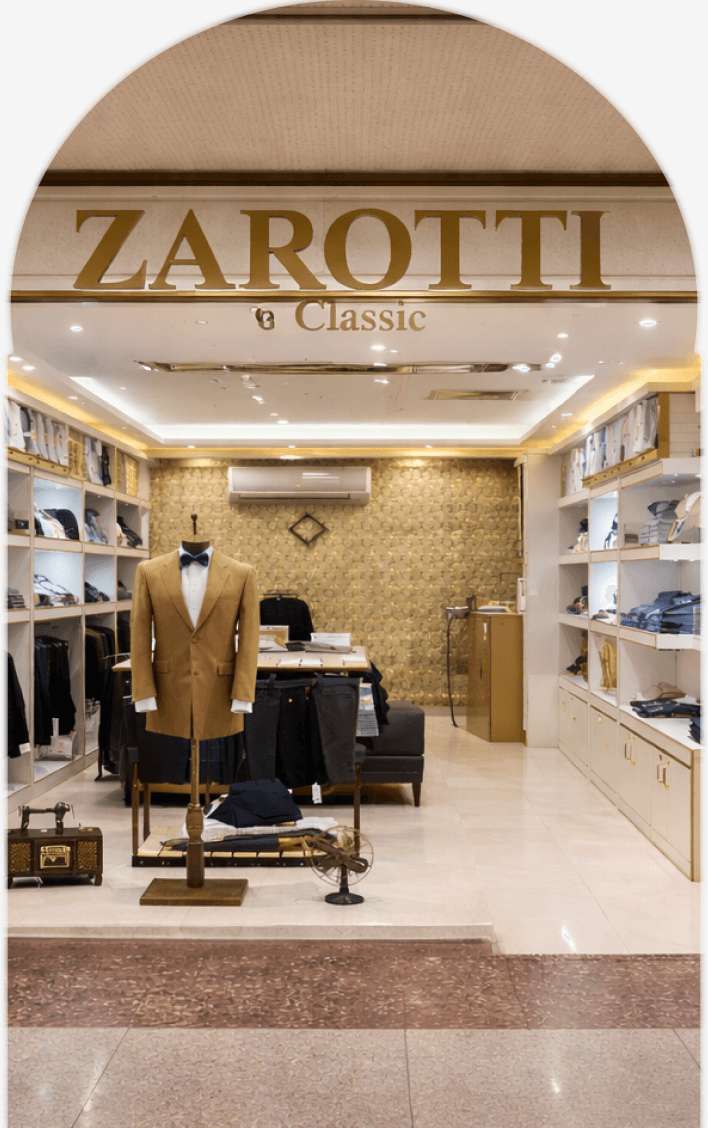 Interior of a Zarotti Classic store with a blazer mannequin